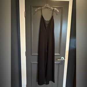 Zara Wide-Leg Black Plunge Lace Detail Jumpsuit